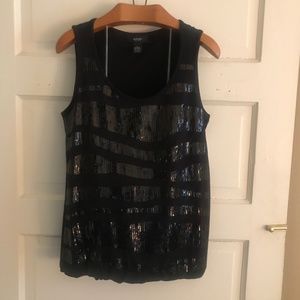 NWT Alfani Sleeveless black Sequined Tank Top shell PS petite